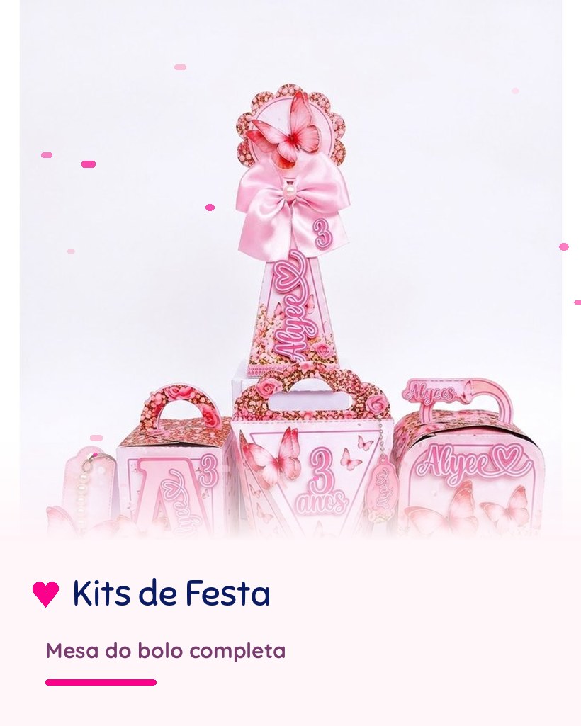 Kits de festa personalizados para a mesa do bolo